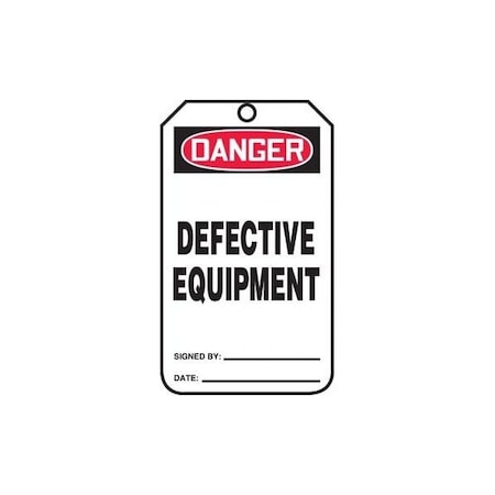 Accuform Safety Tags, DANGER DEFECTIVE EQUIPMENT, 8.5inx 3.875in, RP-Plastic, 25PK MDT283PTP